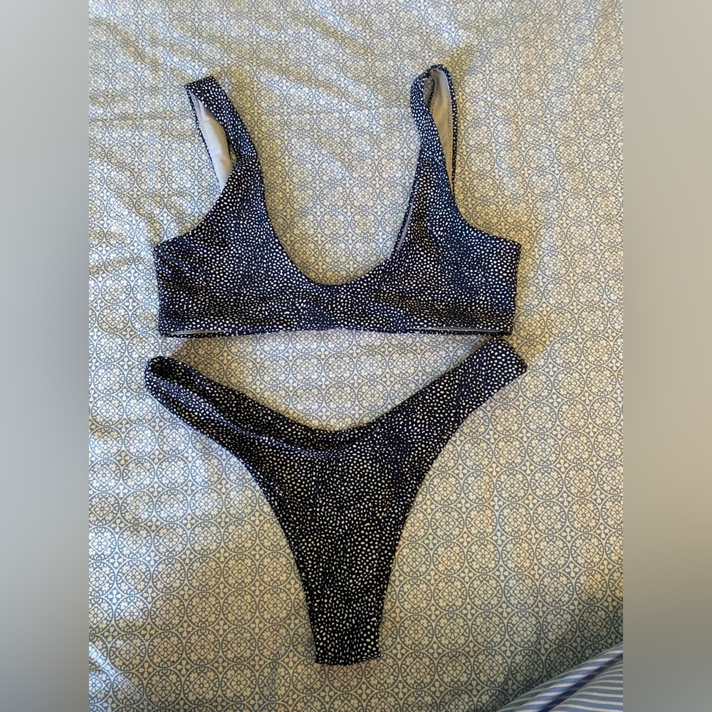 Shein Bikini Set Navy/White Polka Dots